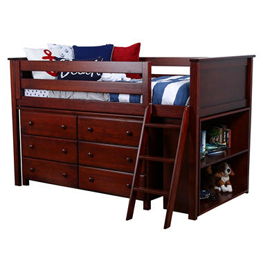 Twin Loft Bed with Dresser and Bookcase, 3-Piece Set (Assorted Colors)