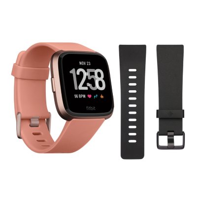 Fitbit Versa Smartwatch (Peach) with Bonus Black Accessory Band - Sam's ...