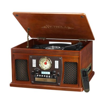 Victrola Wood 8-in-1 Nostalgic Bluetooth Record Player with USB Encoding, 3-speed Turntable