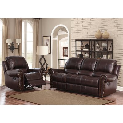 Bentley Top Grain Leather Reclining Sofa And Armchair