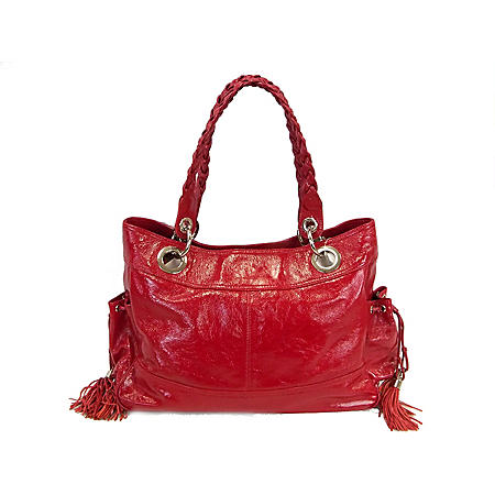 Tasche Crinkle Patent Leather Handbag with Tassel Trim Side Pockets ...