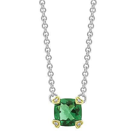 Judith Ripka Cushion Cut Green Quartz & Diamond Accent Necklace in ...