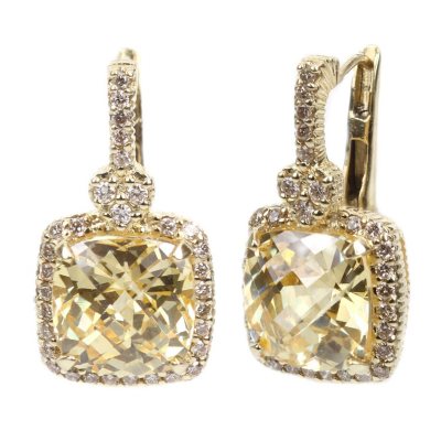 Judith Ripka Cushion Canary Crystal and Diamond Accent Earrings in 14k ...