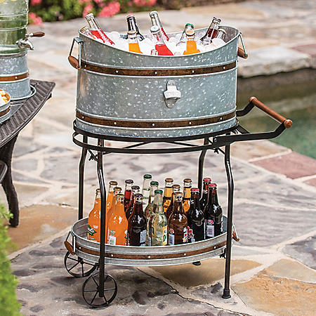Copper Band Beverage Tub With Rolling Stand Assorted Colors